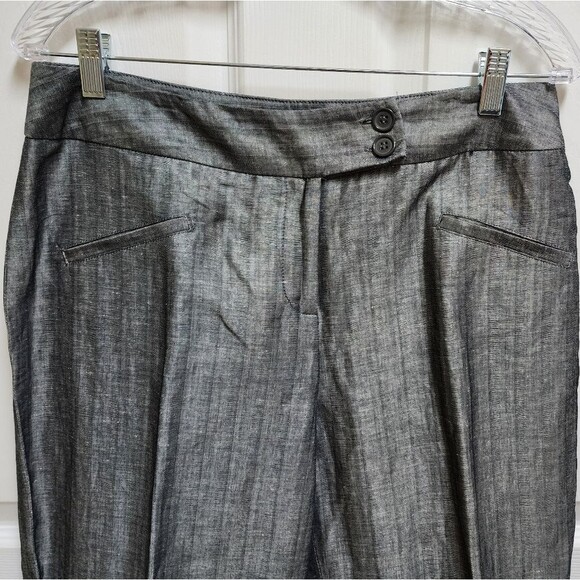 David N Pants Womens 10 Linen Blend Black Silver Wide Leg Textured Shimmer New - Picture 6 of 12